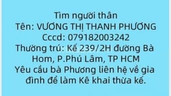 Thông báo tìm người thân kê khai thừa kế