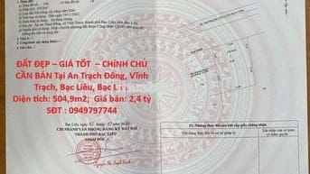 CHÍNH CHỦ CẦN BÁN Tại An Trạch Đông, Vĩnh Trạch, Bạc Liêu, Bạc Liêu