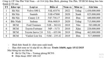 Công ty CP Tân Phú Việt Nam thông báo bán thanh lý tài sản xe ô tô