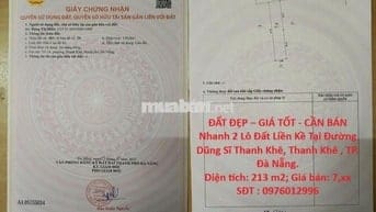 Bán 2 Lô Đất Liền Kề Tại Đường Dũng Sĩ Thanh Khê,Thanh Khê,TP.Đà Nẵng