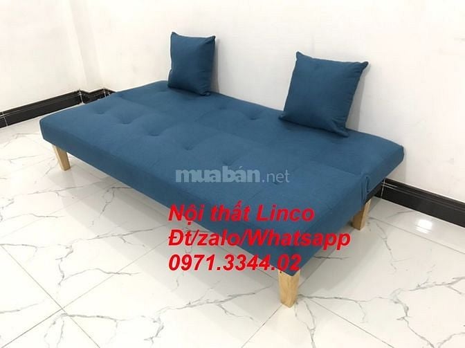 Bộ sofa bed giường màu xanh dương vải bố tại sofa Linco Hải Dương