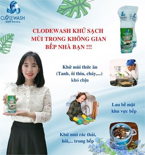Chai xịt khử mùi nhà bếp Công nghệ Nhật Bản CLODEWASH - 300ml