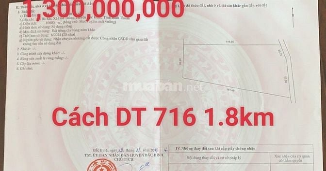 Cần bán 1hecta đất vườn bình thuận gần ĐT 716 ra biển hoà thắng 1,3 tỷ