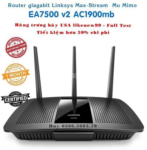 Bộ phát wifi Linksys max-stream mu-mimo EA7500 v2 ac1900mb hàng USA.