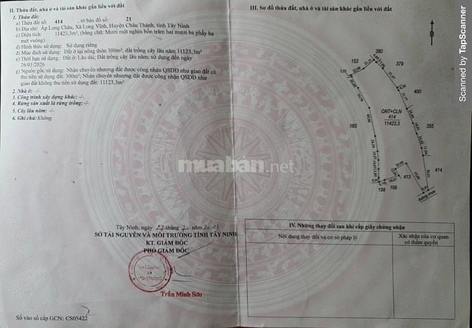 Bán 11.423m2 đất trung tâm xã Long Vĩnh, Châu Thành, Tây Ninh