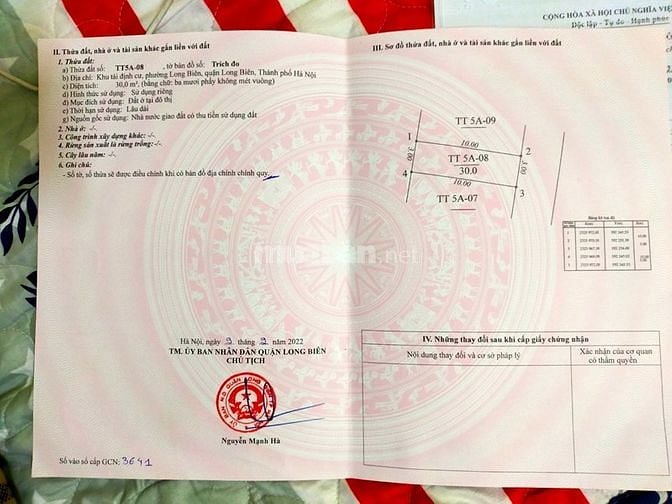 Bán 30m2 đất tại khu tái định cư 2 phố Trạm,sát công viên điều hòa