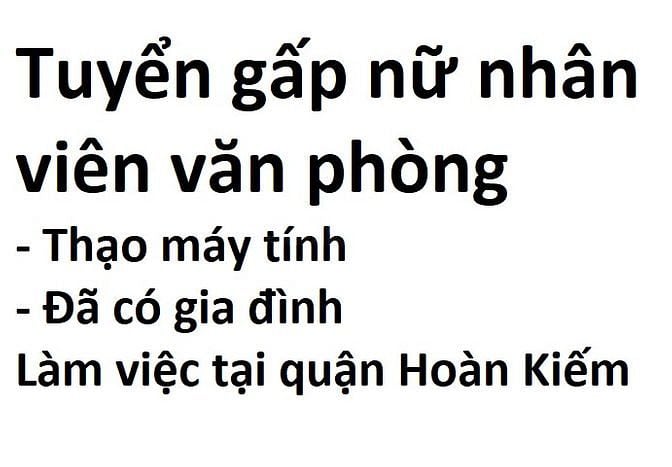 Tuyển gấp nhân viên văn phòng thạo máy tính, làm việc tại Hoàn Kiếm