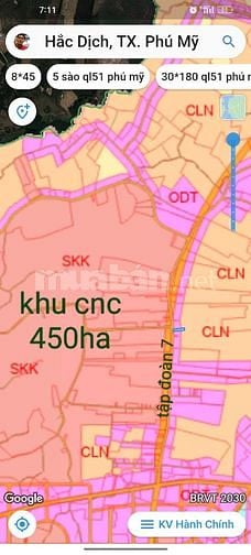 bán đất mặt tiền tập đoàn 7 - hắc dịch-phú mỹ, đối diện khu cnc 450ha.