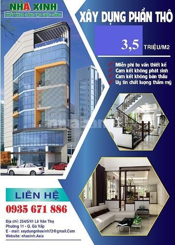 báo giá xây dựng phần thô năm 2022 là 3,600,000 đồng/m2