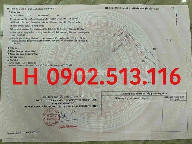 Cần bán đất  sổ sẵn khu du lịch Thanh An, H.Hớn Quảng 600trđ
