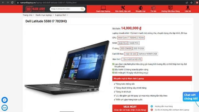 DELL 5580 i7-7820 dành cho học tập, văn phòng, kế toán