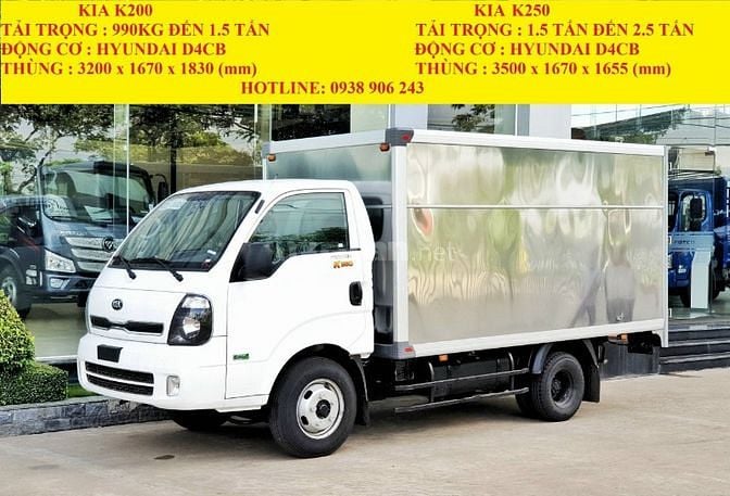 Xe tải Kia K250 tải trọng 2.4 tấn thùng dài 3.5m động cơ Hyundai 2022
