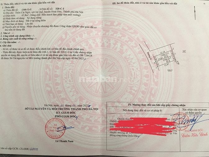 Bán Đất Tại Thôn Cát Ngòi Xã Cát Quế H Hoài Đức TP Hà Nội
