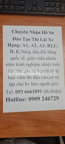 Đào tạo Thi lái xe Hạng : A1,A2,A3,B2,C,D,E,nâng dấu, đổi bằng quốc tế