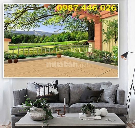 Tranh gạch men ốp tường đẹp hoa văn phòng khách HP9729
