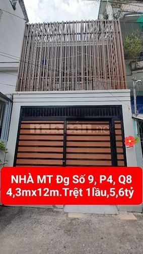 Nhà MT Đường Số 9, P4, Q8 sát PhạmHùng, 4,3mx12m. Trệt, 1lầu. Giá 7tỷ