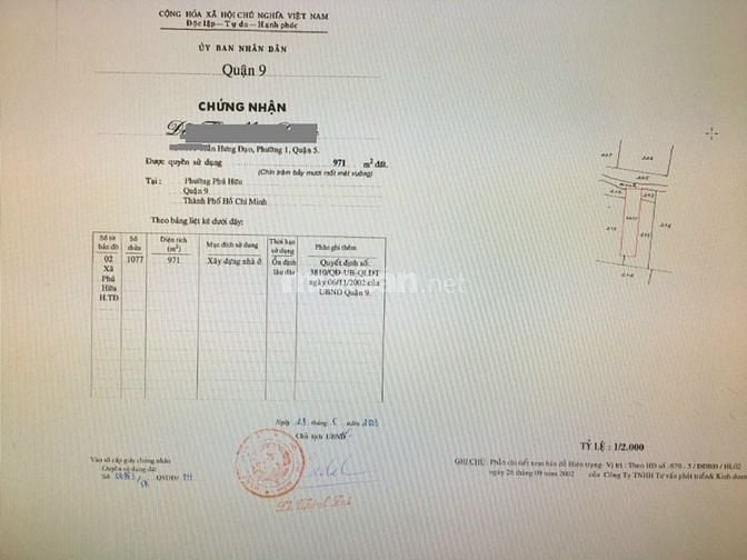 Bán đất mặt đường liên phường gần verosa khang điền Q.9 (971m2)