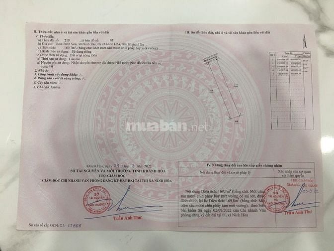 Chính Chủ cần bán 5 lô đất thổ cư tại thị xã ninh hoà tỉnh khánh hoà