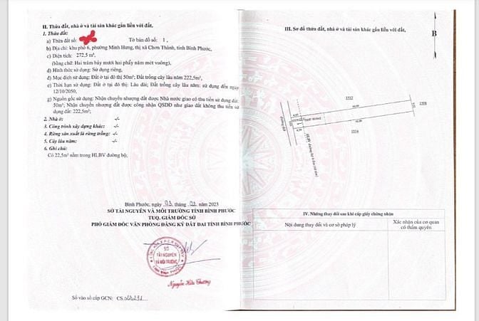 CHÍNH CHỦ CẦN BÁN NHANH LÔ ĐẤT THỔ Ở BÌNH PHƯỚC