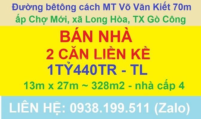 Bán 2 căn nhà liền kế cách MT đường Võ Văn Kiết 70m giáp ranh Phường 5