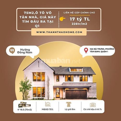 Bán nhà hẻm 8m gần mặt tiền Hai Bà Trưng, Tân Định, Q1, 75m2 giá 17 tỷ