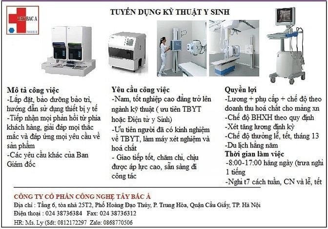 TUYỂN DỤNG KỸ THUẬT Y SINH ĐI LÀM NGAY