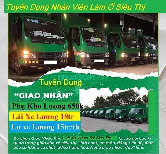 Cần Tuyển Lơ Xe Giao Hàng & LĐPT Phụ Kho xếp Bánh Kẹo Lương 600/ngày