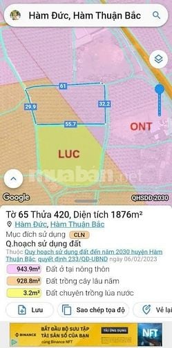 839tr 2 mặt tiền 1875 m2 chợ Hợp 5 Hàm Đức cách QL 1A 800m 9km tới PT