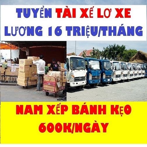 Bình Dương Tuyển LĐPT Phụ kho Bốc xếp + Lơ xe và Tài Xế Lương 16tr/th