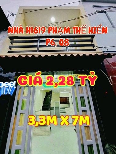 Nhà Hẻm 1619 Phạm Thế Hiển, P6, Q8, 1trệt, 1lầu BTCT,  N3,3m x D6,5m