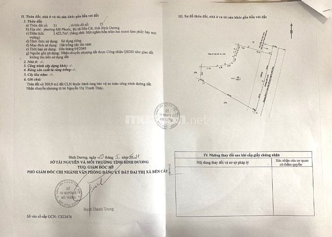 BÁN ĐẤT SỔ HỒNG RIÊNG - THỊ XÃ BẾN CÁT, BÌNH DƯƠNG