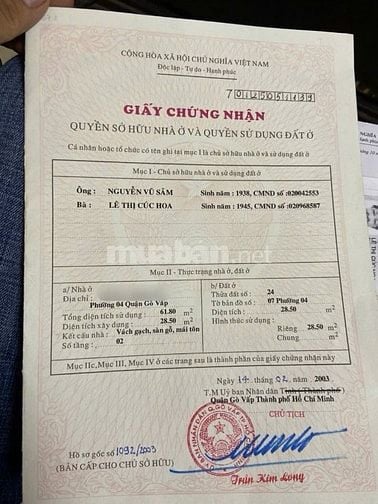 Bán Nhà Hẻm 3m Nguyên Thái Sơn . Phường 4 , Gò Vâ