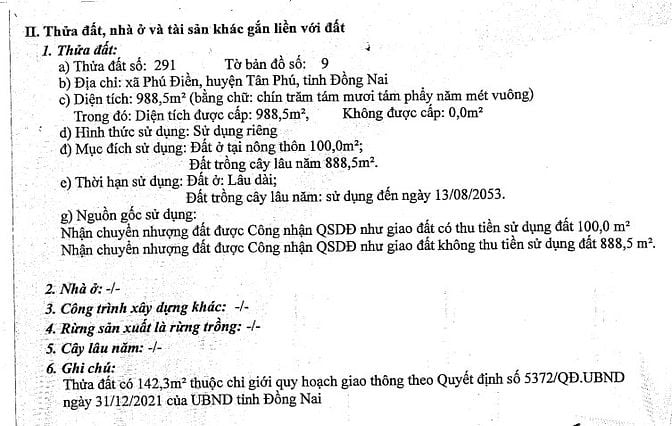 BÁN ĐẤU GIÁ TÀI SẢN NGÂN HÀNG VIB L5_PHÚ ĐIỀN, TÂN PHÚ, ĐỒNG NAI