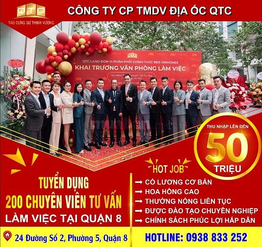 QTC Land tuyển dụng 50 CVTV BĐS làm việc tại Q.8, Bán SP Vinhomes