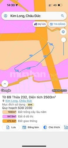 Chính chủ bán 2503m2 Đất Thị Trấn Kim Long giá 6.3 tỷ Lh 0938200291