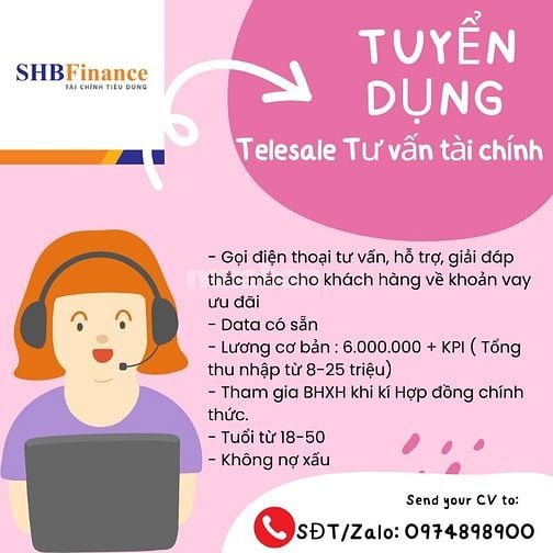 SHB Finance Tuyển 3 bạn Telesale Tư vấn tài chính