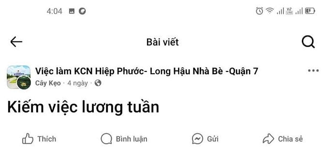 Tìm việc làm lương tuần hoặc Ngày