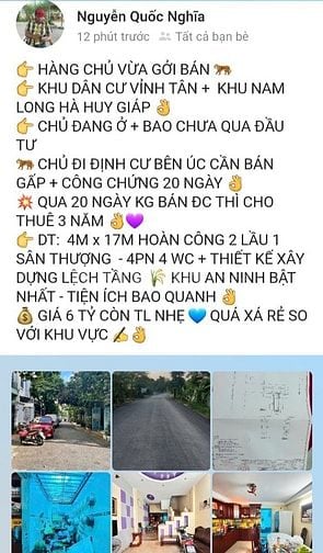 Cần bán nhà 2 lầu - 4 phòng ngủ - 3 wc 