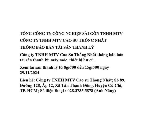 TỔNG CÔNG TY CÔNG NGHIỆP SÀI GÒN TNHH MTV CÔNG TY TNHH MTV CAO SU THỐN