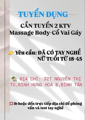 TUYỂN KTV MASSAGE BODY-CỔ VAI GÁY TRỊ LIỆU