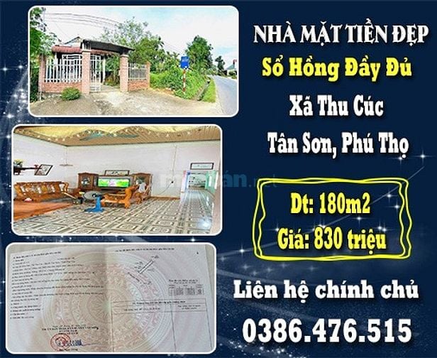 CHÍNH CHỦ BÁN CĂN NHÀ MẶT TIỀN TẠI XÃ THU CÚC, TÂN SƠN, PHÚ THỌ  