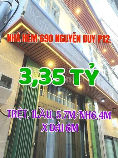 Nhà đẹp, sát MT, Hẻm 690 Nguyễn Duy, P12,Q8. 5,7m/NHx5,8m,1trệt, 1lầu.