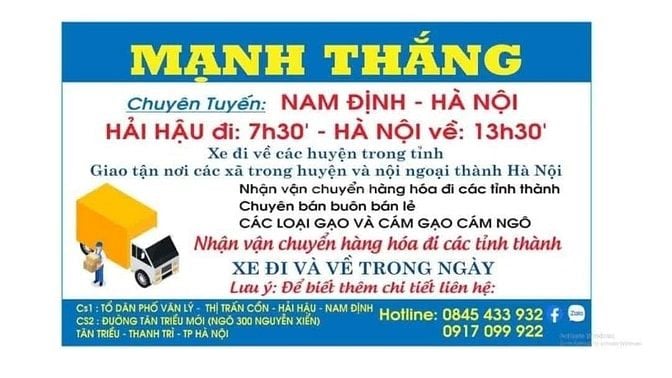 Vận Tải Mạnh Thắng chuyên tuyến hải hậu đi Hà Nội và ngược lại đi