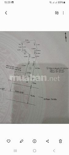 Mặt tiền, 4m7 nở hậu 9m9, đường ql62 p2 tp tân an, giá 9 tỷ.