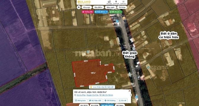 Bán 4469m2 đất xã An Phú, H.Củ Chi; cách TL15 khoảng 200m;KDC hiện hữu