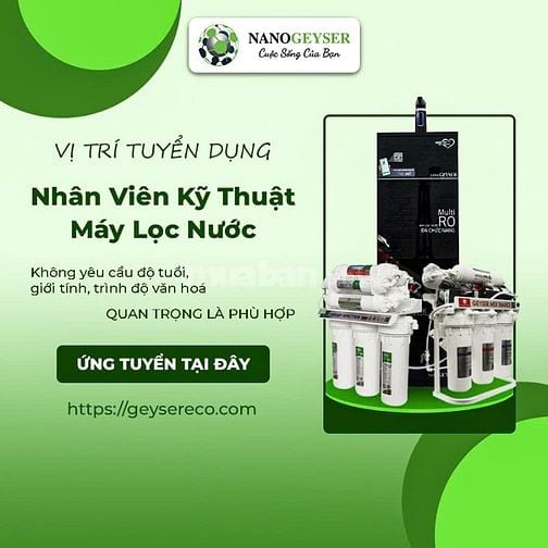 Nhân viên Kỹ thuật bảo dưỡng máy lọc nước ( không yêu cầu kinh nghiệm)