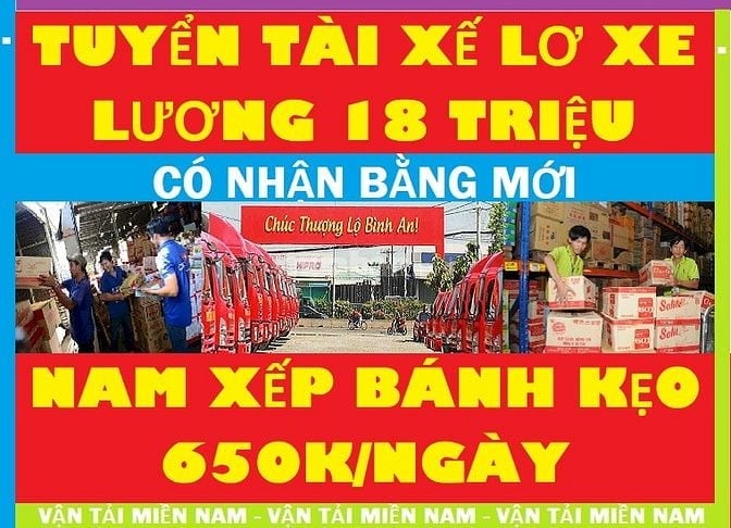 Hồ Chí Minh=> Tuyển NV Lái Xe Lơ Xe Tải Phụ Kho Hàng Tạp Hóa 18 Triệu