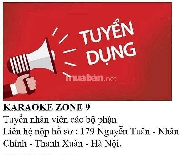 Karaoke Zone 9 tuyển nhân viên các bộ phận, lễ tân, thu ngân, phục vụ