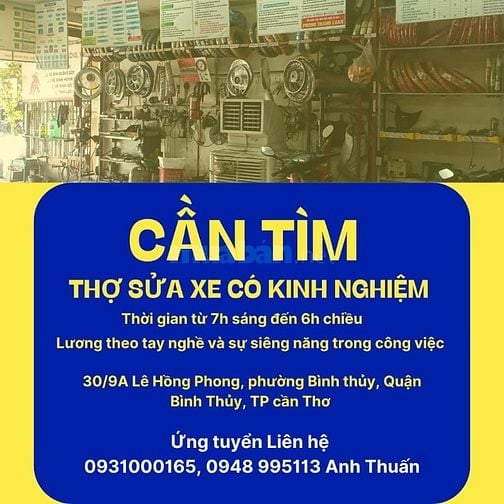 Cửa hàng cần tuyển THỢ SỬA XE có kinh nghiệm – Cần Thơ