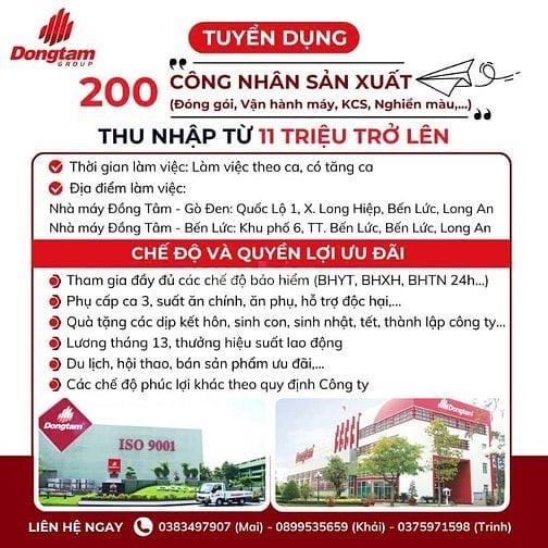 Tuyển dụng Lao động phổ thông làm việc tại Bến Lức, Long An